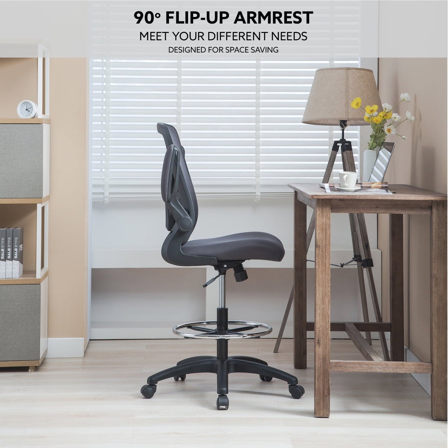 Serena Ergonomic Mesh Drafting Chair - Adjustable, Breathable Mesh, Lumbar Support, Ergonomic and Height Adjustable Flip-Top