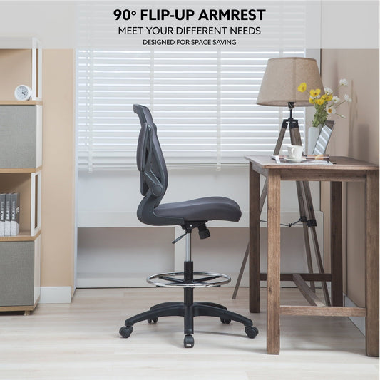 Serena Ergonomic Mesh Drafting Chair - Adjustable, Breathable Mesh, Lumbar Support, Ergonomic and Height Adjustable Flip-Top