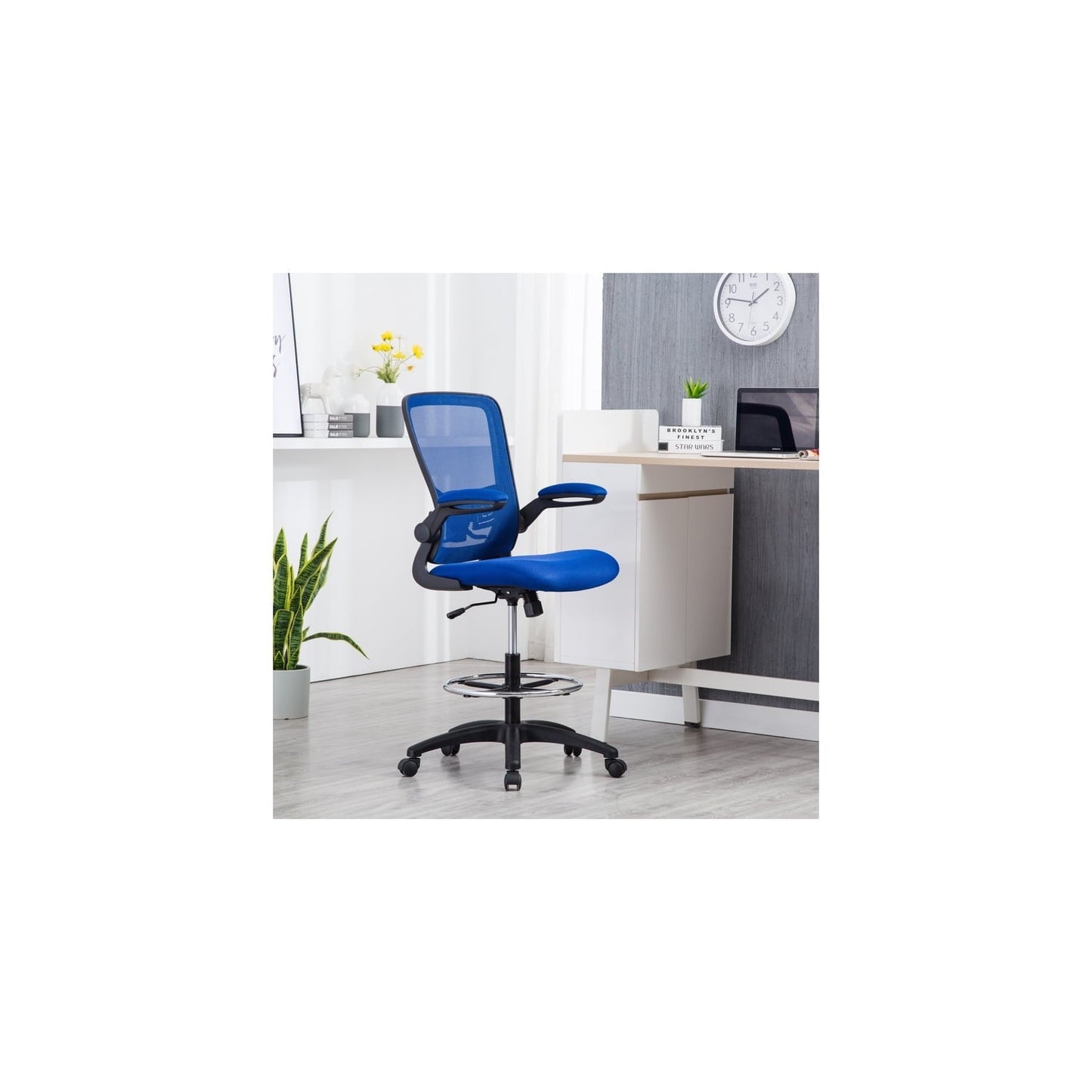 Serena Mesh Drafting Chair, Tall Office Chair for Standing Desk by Naomi Home-Color:Blue