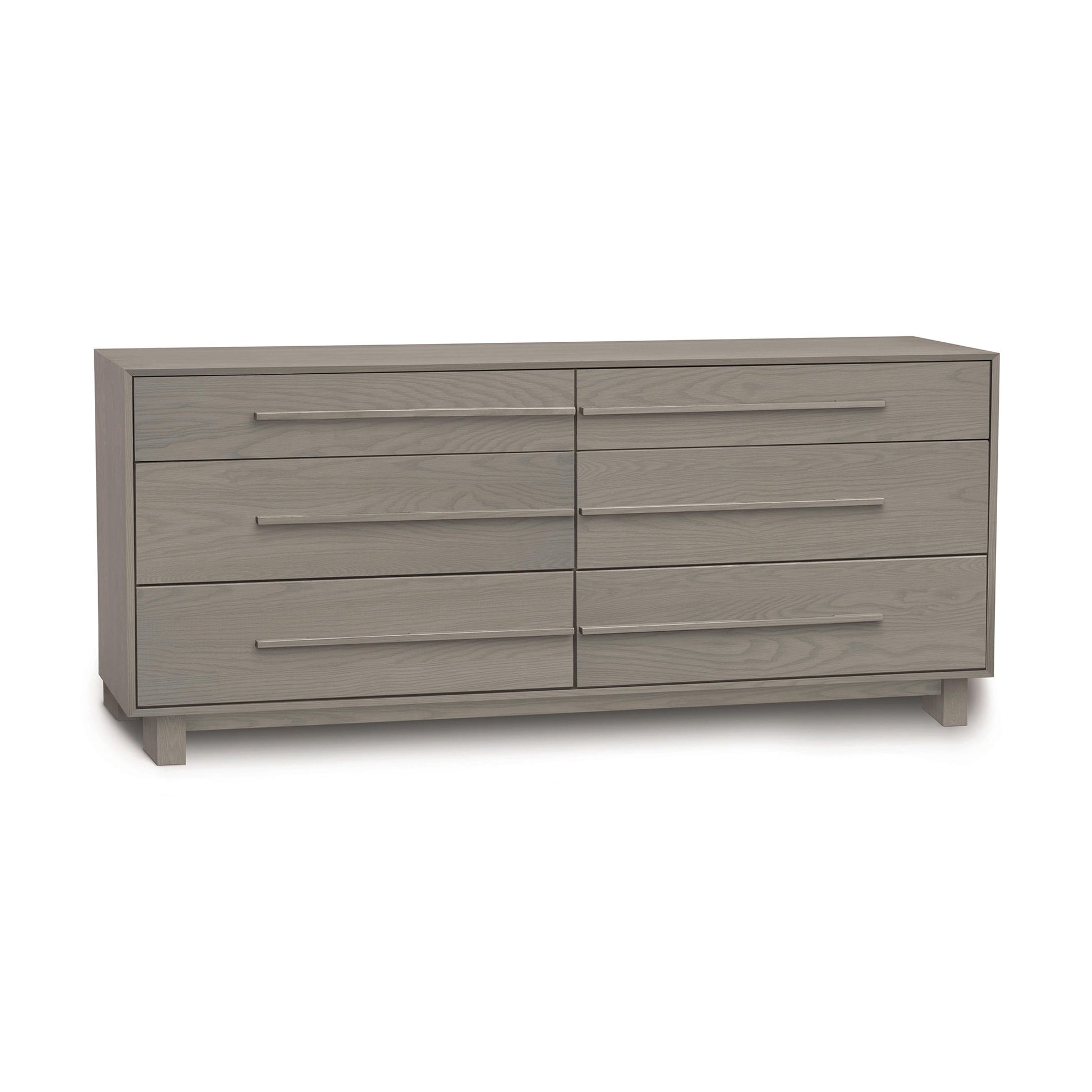 A modern American hardwood construction gray six-drawer Copeland Furniture Sloane dresser against a white background.