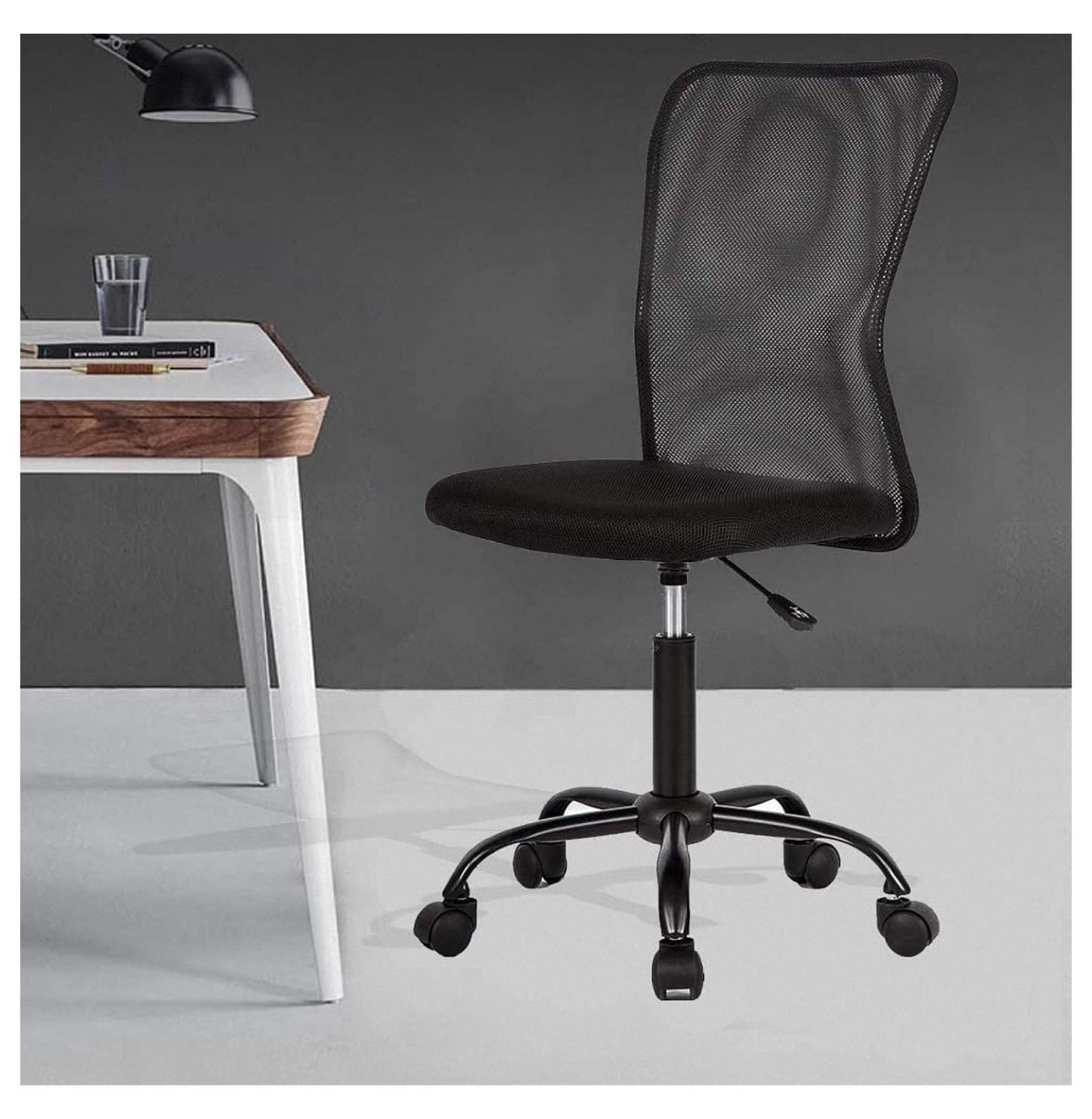 Small Office Chair No Arms Desk Chair with Wheels, Adjustable Back for Small Space Ergonomic Task Chair Armless Mesh Chair Simple Modern Computer Chair for Home Office Bedroom, Black
