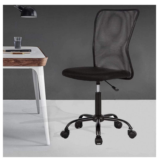 Small Office Chair No Arms Desk Chair with Wheels, Adjustable Back for Small Space Ergonomic Task Chair Armless Mesh Chair Simple Modern Computer Chair for Home Office Bedroom, Black