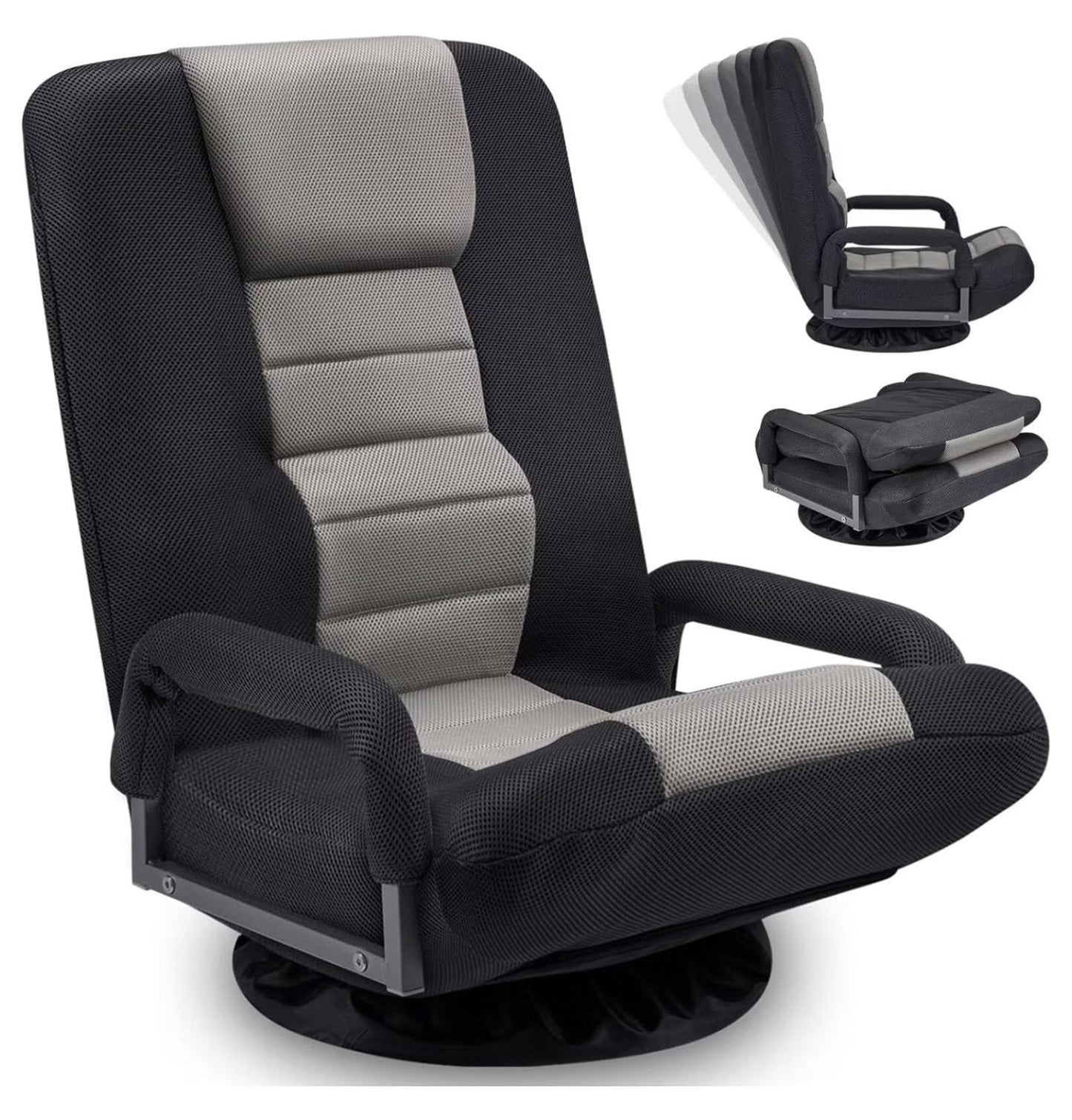 Generic Swivel Gaming Chair Multipurpose Floor Gaming Chair Rocker for Playing Video Games, TV, Reading w/Armrest Lumbar Support & 6 Adjustable Postion Backrest , Gray