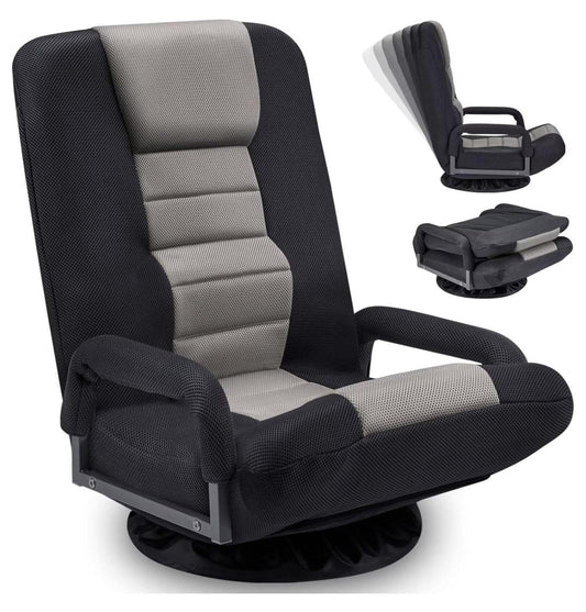 Generic Swivel Gaming Chair Multipurpose Floor Gaming Chair Rocker for Playing Video Games, TV, Reading w/Armrest Lumbar Support & 6 Adjustable Postion Backrest , Gray