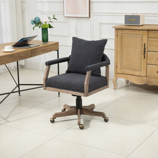 Swivel Home Office Chair, Upholstered Computer Desk Chair with Wood Frame, Adjustable Height Ergonomic Chair for Office, Home, Black.
