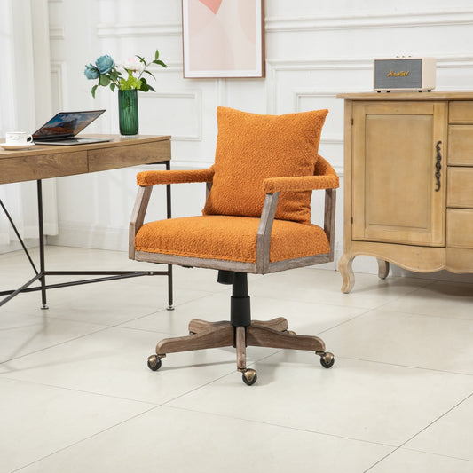 Swivel Home Office Chair, Upholstered Computer Desk Chair with Wood Frame, Adjustable Height Ergonomic Chair for Office, Home, Orange.