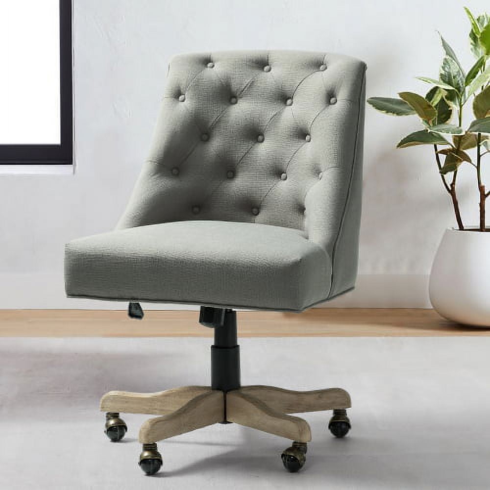 Swivel Home Office Chair,Velvet Armless Desk Chair with Wheels and Tufted Back,Height Adjustable Task Chair Desk Chair for Living Room Home Office,Gray