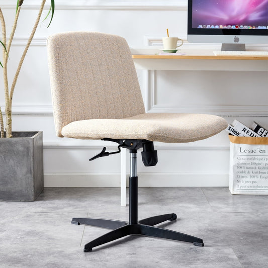 Swivel Office Chair, Computer Task Chair Armless Elastic Recliner Swivel Vanity Chair with Anti-slip Feet Pad, Height Adjustable Makeup Chair Study Chair for Dining Room, No Wheels, Beige-Fabric