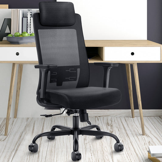 TfficeTingco Ergonomic Office Chair Mesh Back,Adjustable 3D Armrest Desk Chairs with Lumbar Support,Large Headrest Computer Chair for Home,Black Wide Comfortable Seat Task Chairs for 330 lbs