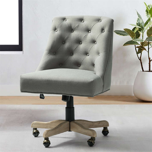 Tufted Office Chair, Velvet Armless Desk Chair with Wheels, Modern Office Chair with Tufted Back, Comfy Rolling Adjustable Swivel Task Chair, Modern Vanity Chair for Bedroom/Study Room, Gray