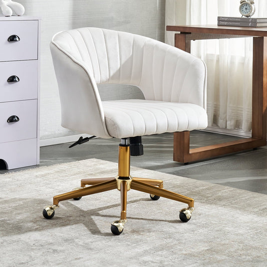 Tzicr Modern Velvet Home Office Chair,Upholstered Chairs with 360 Swivel Armchair and Gold Base,for Living Room, Bedroom, Vanity, Study (Beige)