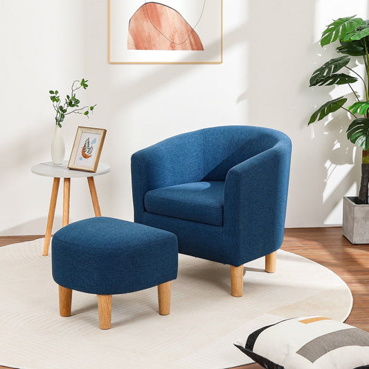 Dazone Chair & Ottoman Set Modern Farbic Single Club Sofa Chair Comfy Armchair w/ Footrest Blue