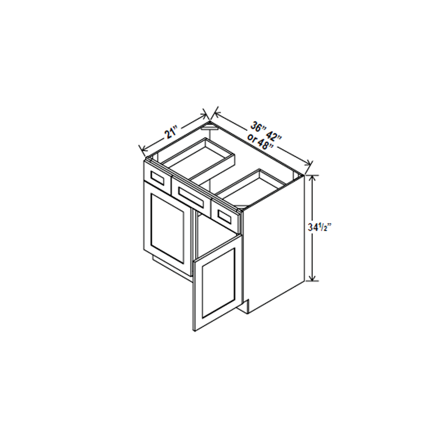 Vanity Sink Drawer Base Cabinet - 42W x 34 1/2H x 21D - 2 DRW, 2D - Aria Shaker Espresso - RTA