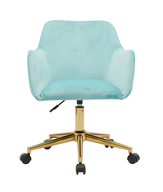 Velvet Fabric Vanity Chair for Makeup Room, Modern Accent Chair for Living Room, Height Adjustable Swivel Chair for Home Office, Comfy Upholstered Arm Chair with Back for Bedroom, Light Green, D4455