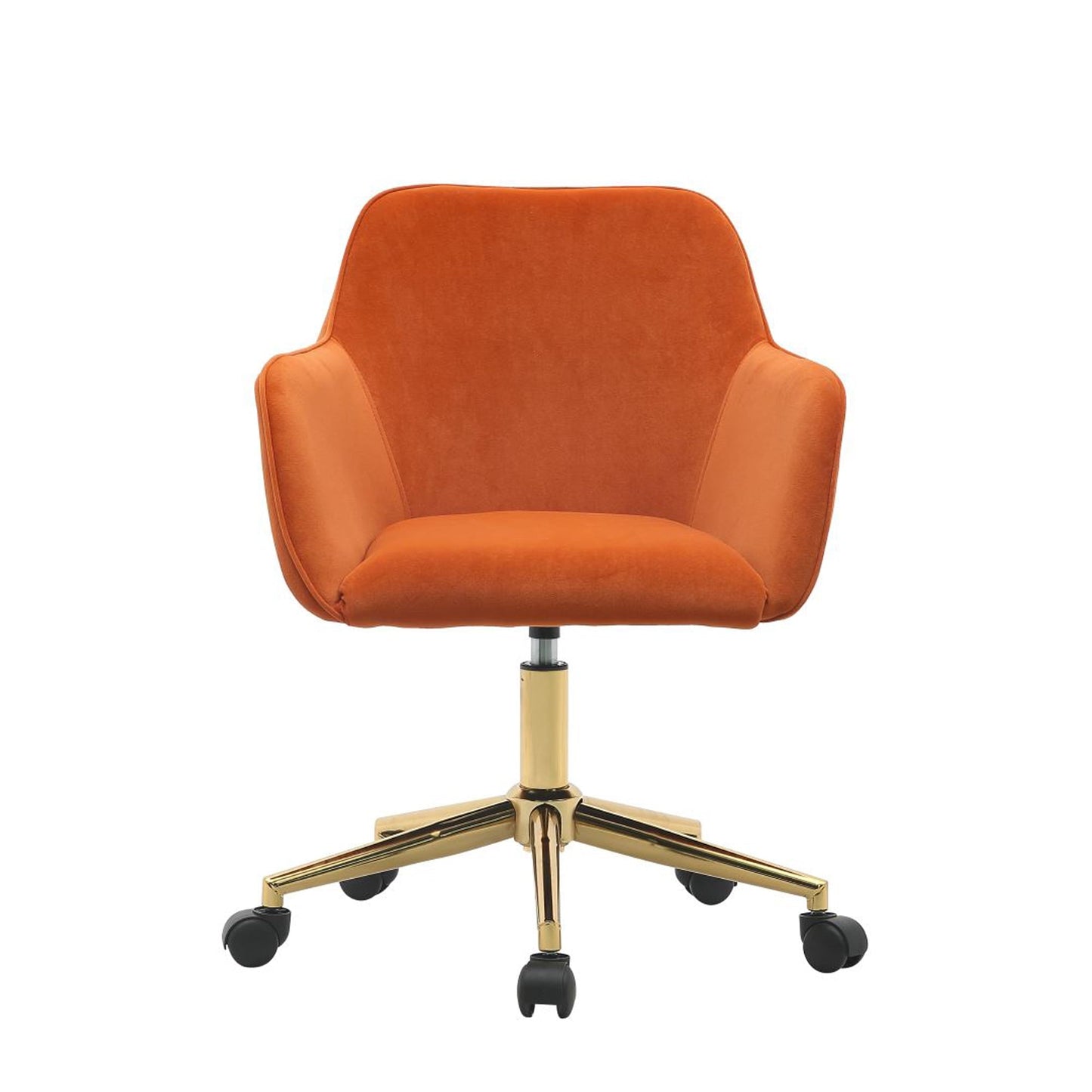 Velvet Fabric Vanity Chair for Makeup Room, Modern Accent Chair for Living Room, Height Adjustable Swivel Chair for Home Office, Comfy Upholstered Arm Chair with Back for Bedroom, Orange, D4443