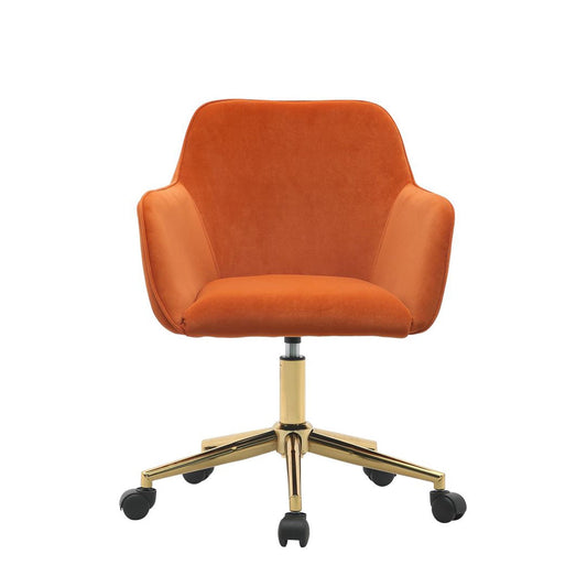 Velvet Fabric Vanity Chair for Makeup Room, Modern Accent Chair for Living Room, Height Adjustable Swivel Chair for Home Office, Comfy Upholstered Arm Chair with Back for Bedroom, Orange, D4443