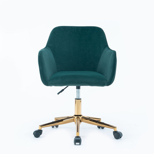 Velvet Fabric Vanity Chair for Makeup Room, Modern Accent Chair for Living Room, Height Adjustable Swivel Chair for Home Office, Comfy Upholstered Arm Chair with Back for Bedroom, Retro Green, D4395