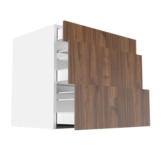 RTA - Walnut - Three Drawer Base Cabinets | 33"W x 34.5"H x 24"D