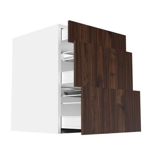 RTA - Walnut - Three Drawer Vanity Cabinets | 24"W x 34.5"H x 21"D