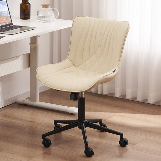 YOUNIKE Modern Office Chair with Wheels Adjustable Ergonomic Desk Task Chair in Mid-Back Beige PU Design