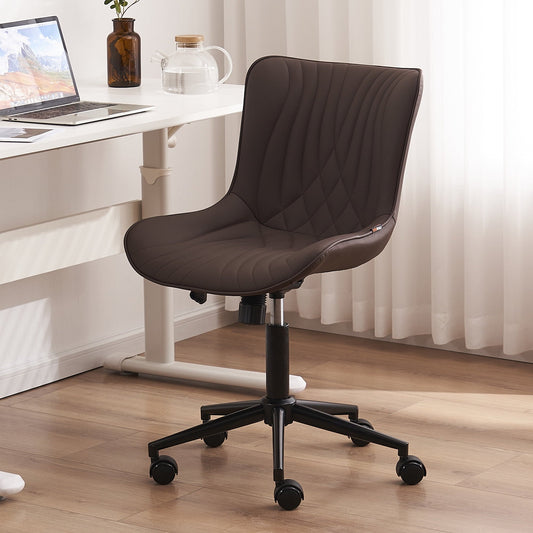 YOUNIKE Modern Office Chair with Wheels Adjustable Ergonomic Desk Task Chair in Mid-Back Brown PU Design
