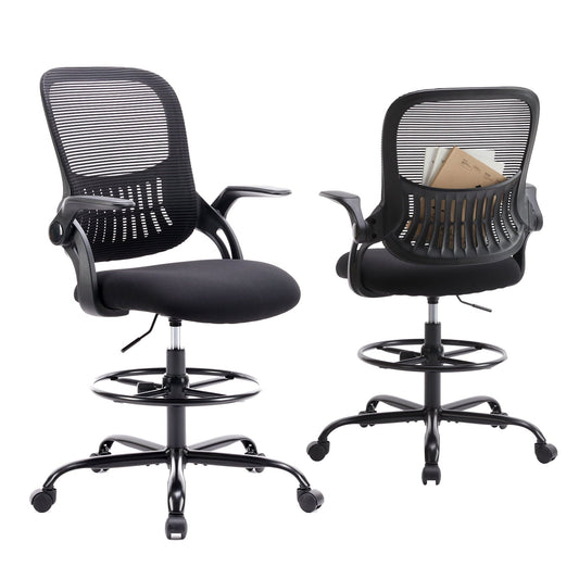 ZUNMOS Drafting Chair, Tall Office Chair with Lumbar Support, Mid Back Ergonomic High Task Chair with Foot Ring for Counter Height Desk, Black
