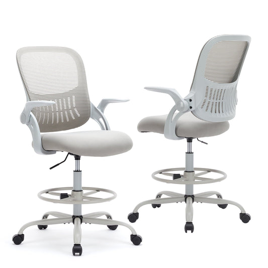 ZUNMOS Drafting Chair, Tall Office Chair with Lumbar Support, Mid Back Ergonomic High Task Chair with Foot Ring for Counter Height Desk, Grey
