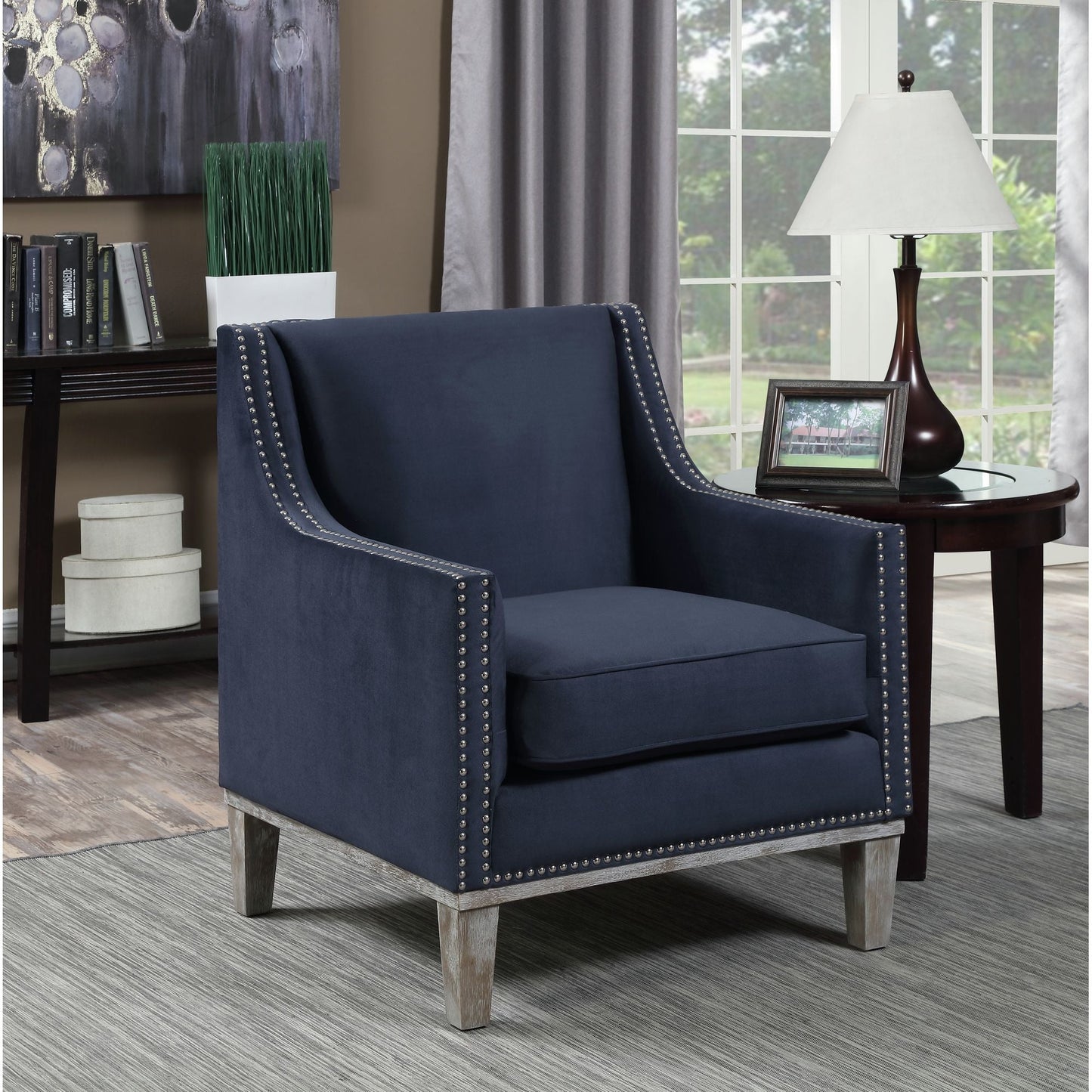 Augusta 16038 Chair W/Wood Distressed White Leg Otto Navy