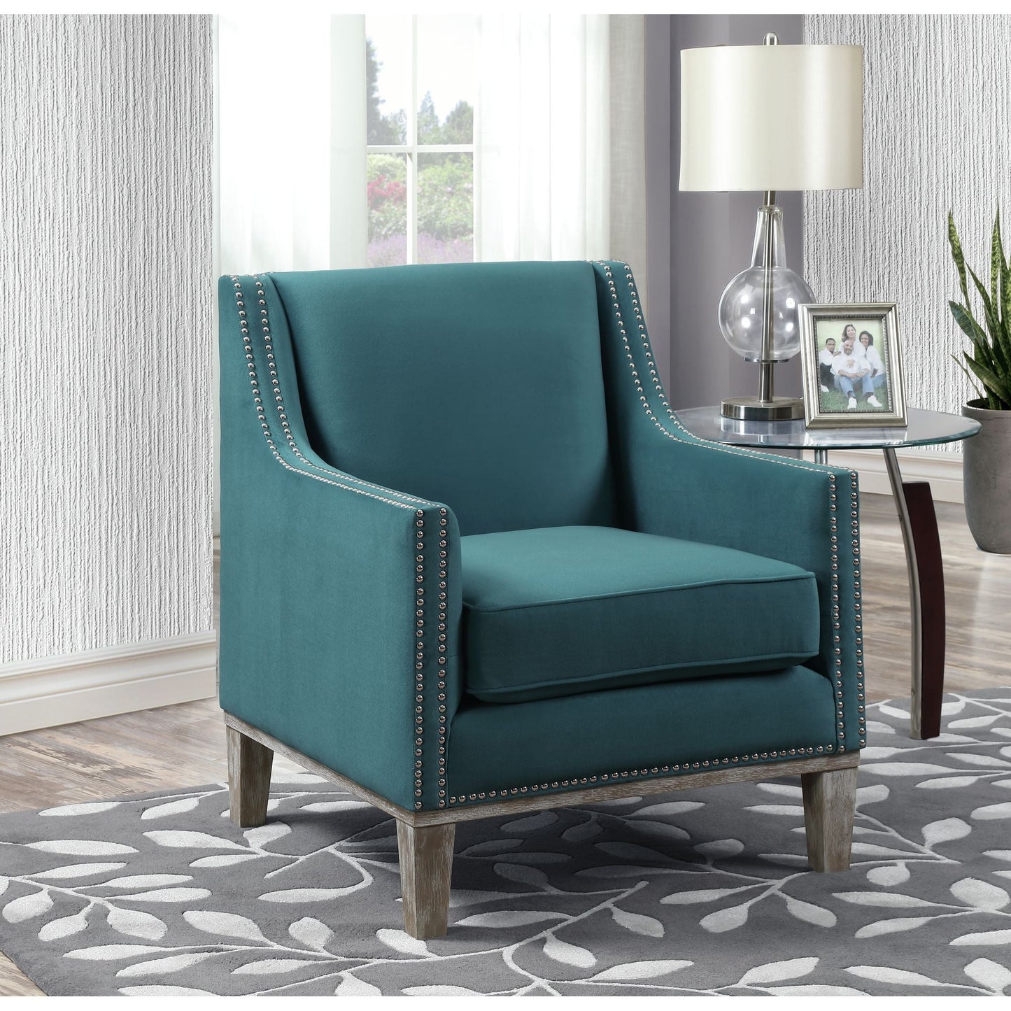 Augusta 16038 Chair W/Wood Leg& Distressed Wood Frame Base In Otto Teal