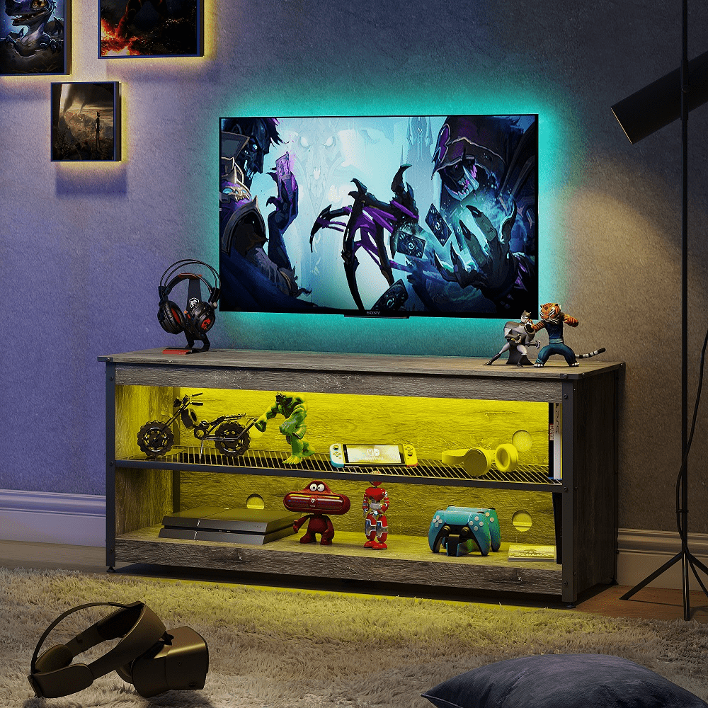 Bestier Entertainment Center for TV up to 60 Inch Gaming TV Stand with Led Lights 20 Modes Furniture > Cabinets & Storage > Ironing Centers Bestier Gray