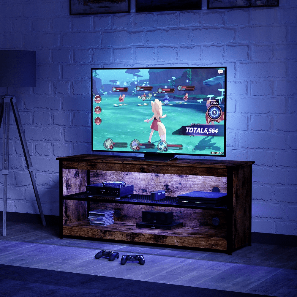 Bestier Entertainment Center for TV up to 60 Inch Gaming TV Stand with Led Lights 20 Modes Furniture > Cabinets & Storage > Ironing Centers Bestier Brown