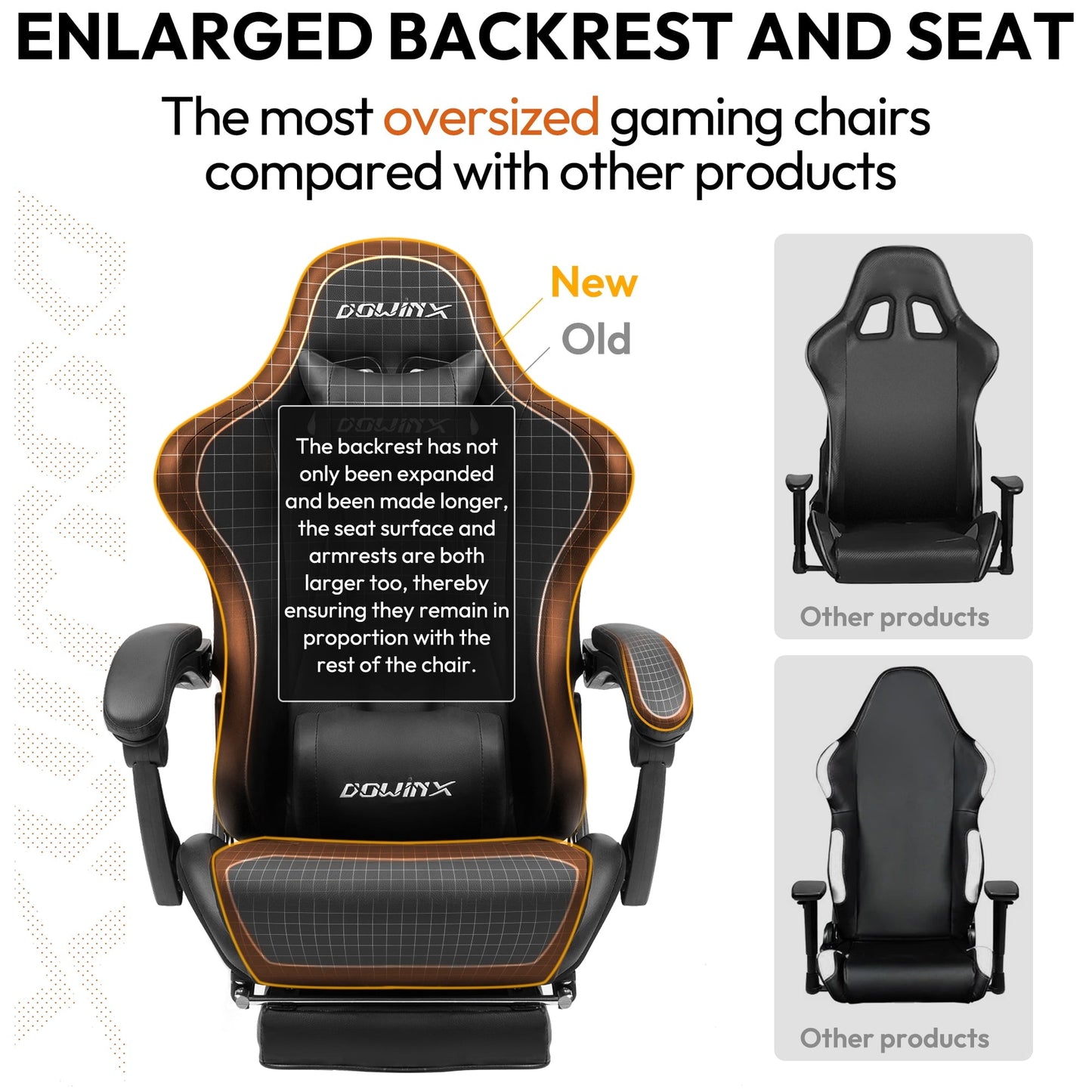 Dowinx Gaming Chair Ergonomic Racing Style Recliner with Massage Lumbar Support, Office Armchair for Computer PU Leather E-Sports Gamer Chairs with Retractable Footrest (Black&Orange)