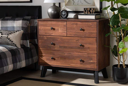 Calla Modern and Contemporary Brown and Black Oak Finished 4-Drawer Wood Dresser