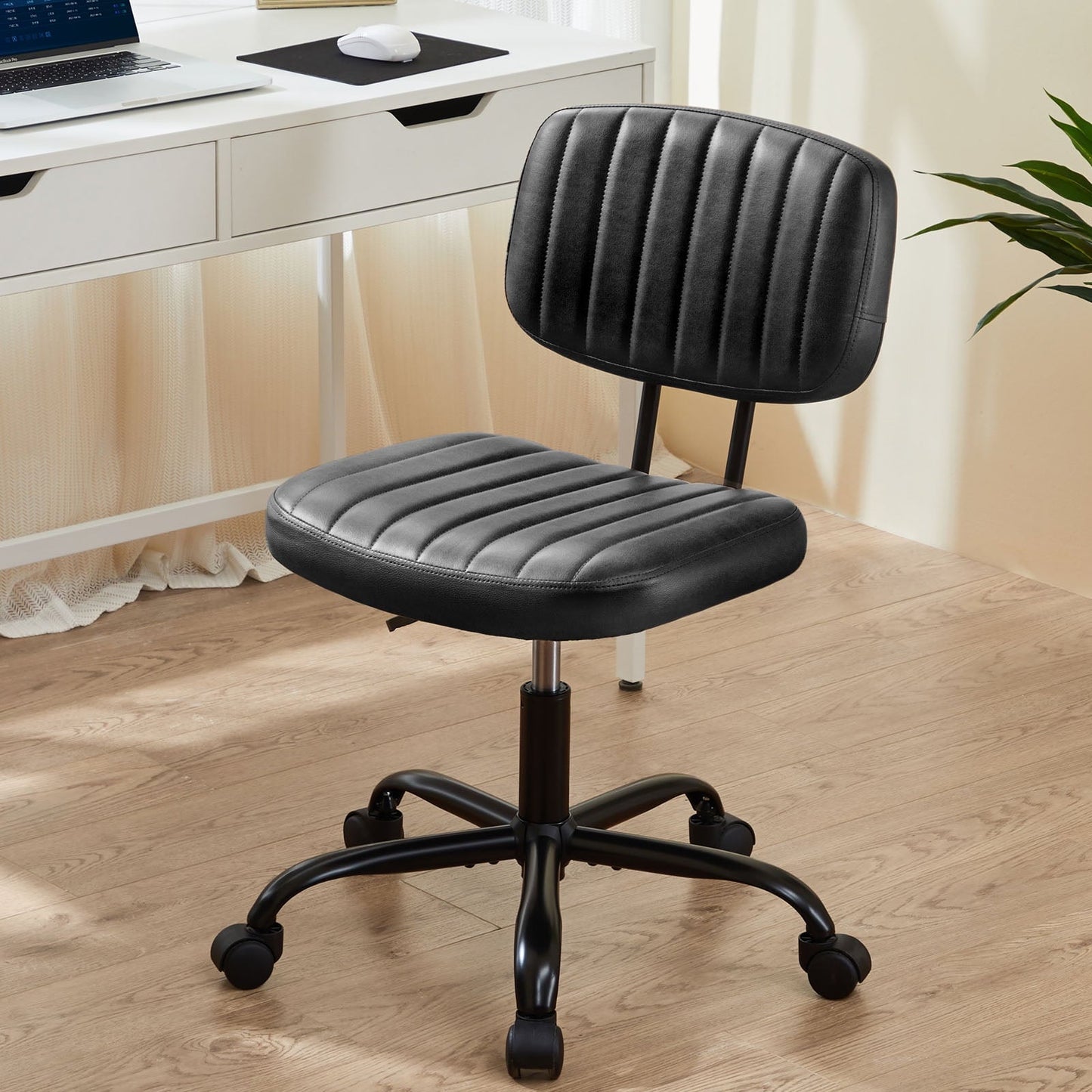 Deiokin Modern Office Desk Chair, Adjustable Computer Chair, Low Back Swivel Office Chair, PU Leather Desk Chair for Living Room, Office