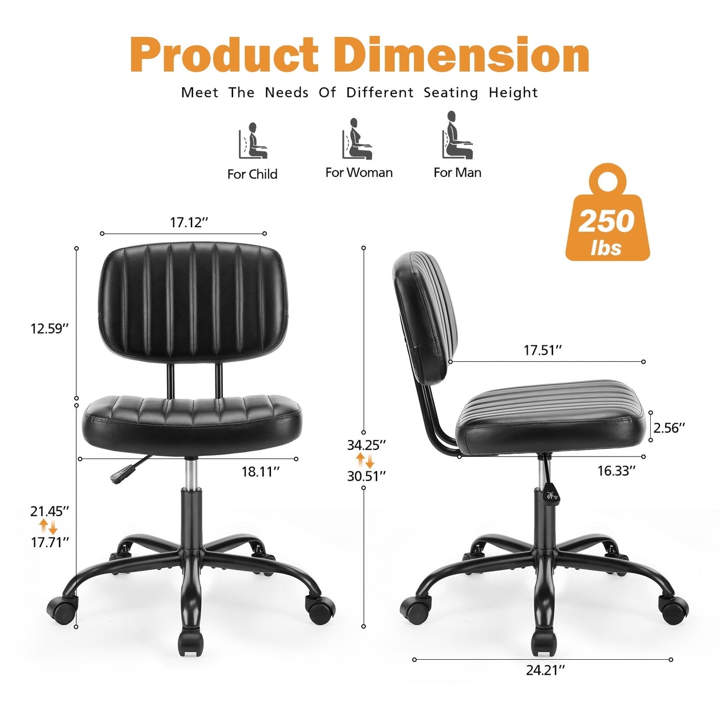 Deiokin Modern Office Desk Chair, Adjustable Computer Chair, Low Back Swivel Office Chair, PU Leather Desk Chair for Living Room, Office