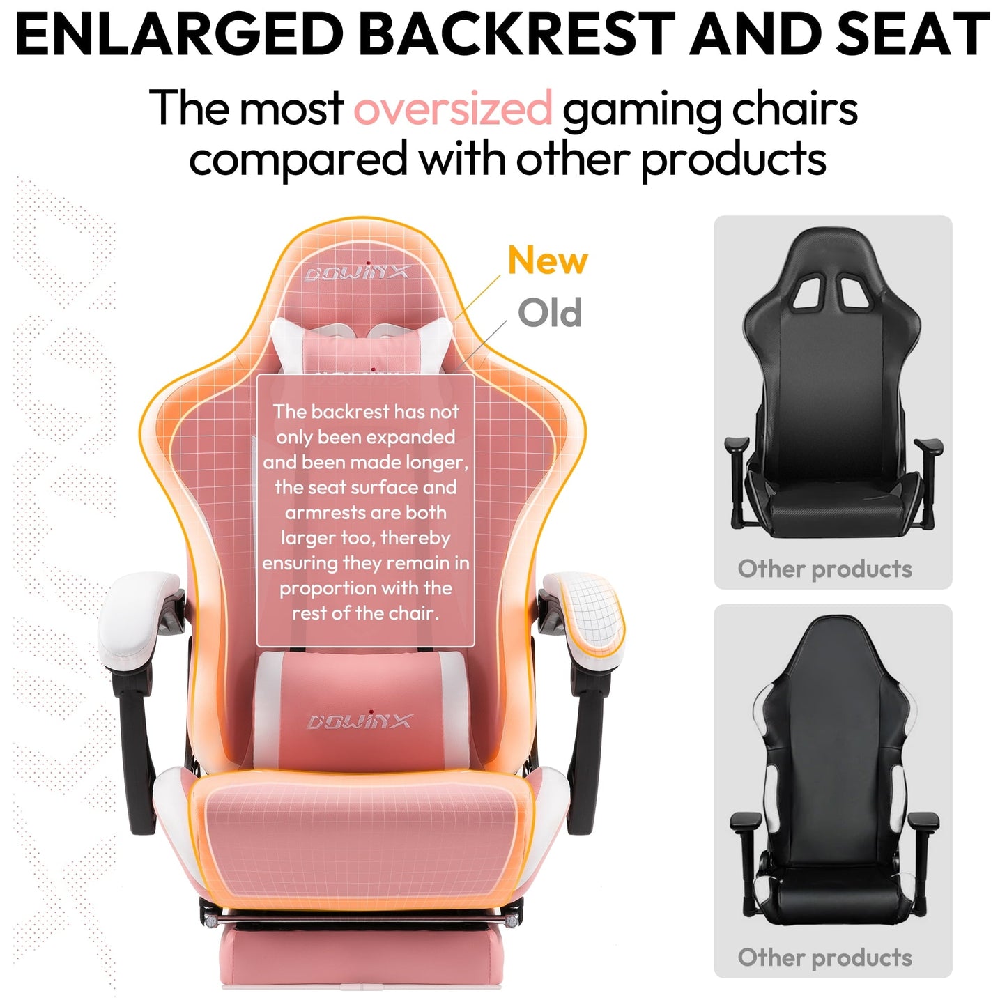 Dowinx Gaming Chair Ergonomic Racing Style Recliner with Massage Lumbar Support, Office Armchair for Computer PU Leather E-Sports Gamer Chairs with Retractable Footrest (Black&Orange)