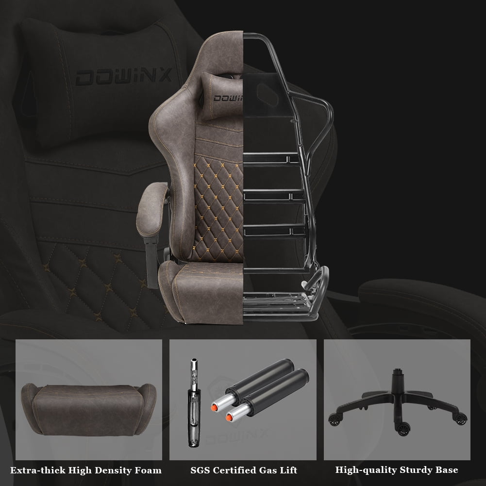 Dowinx Gaming Chair Ergonomic Racing Style Recliner with Massage Lumbar Support,4D armrests Gamer Chair for Computer PU Leather with Retractable Footrest, Brown