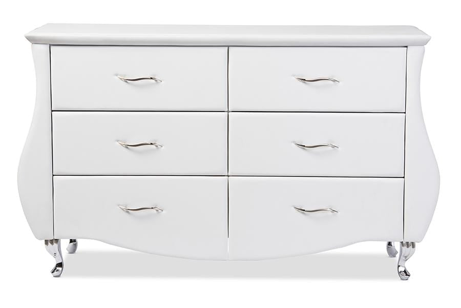 Enzo Modern and Contemporary White Faux Leather 6-Drawer Dresser