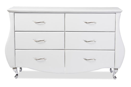 Enzo Modern and Contemporary White Faux Leather 6-Drawer Dresser