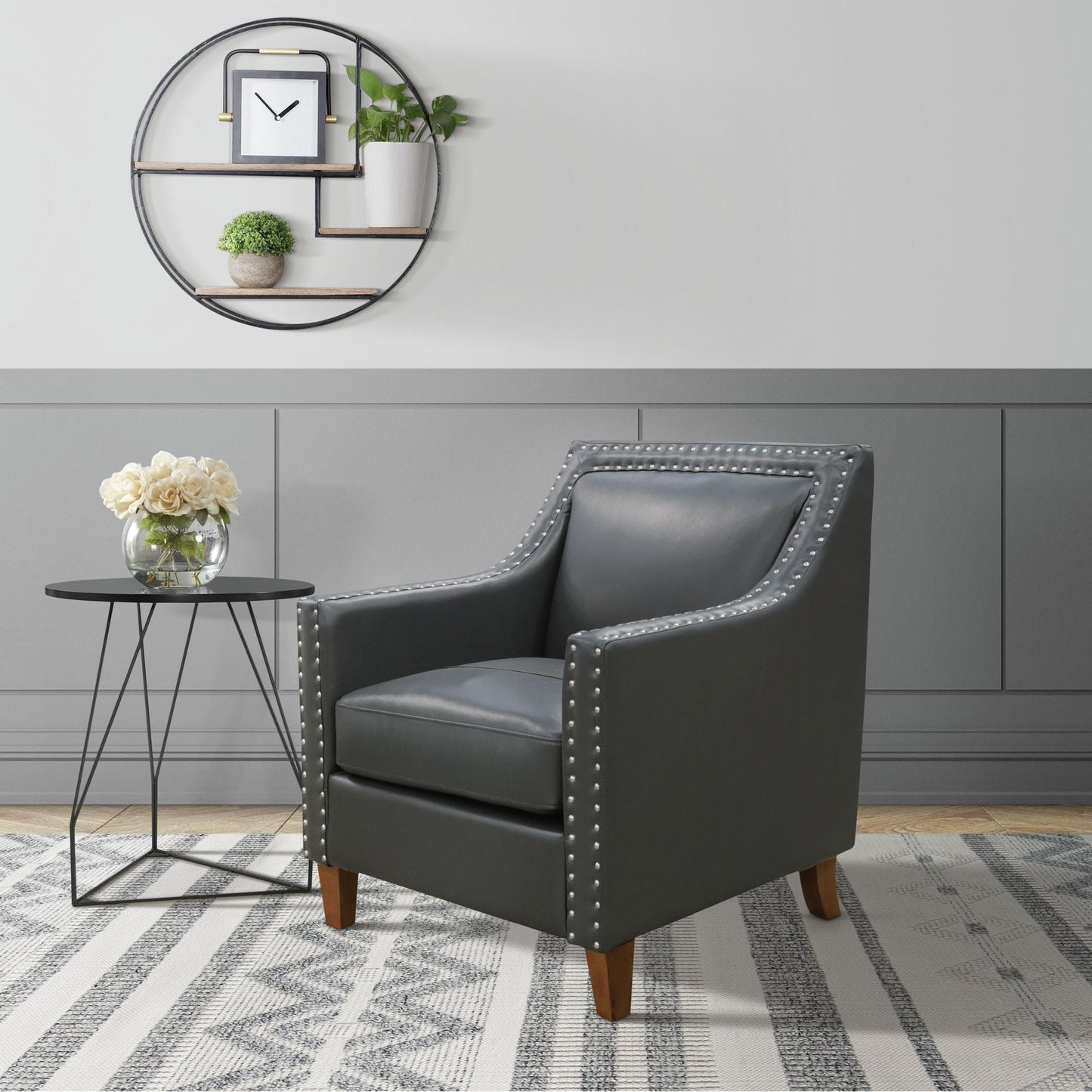 Erica Chair W/Chrome Nails in Fiero Charcoal (TOP GRAIN/PVC)