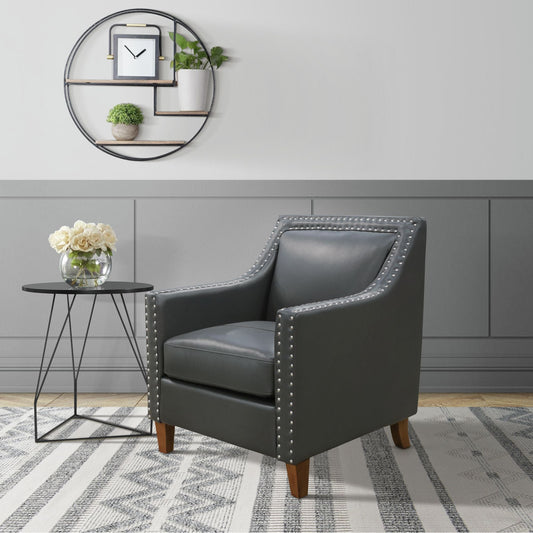 Erica Chair W/Chrome Nails in Fiero Charcoal (TOP GRAIN/PVC)
