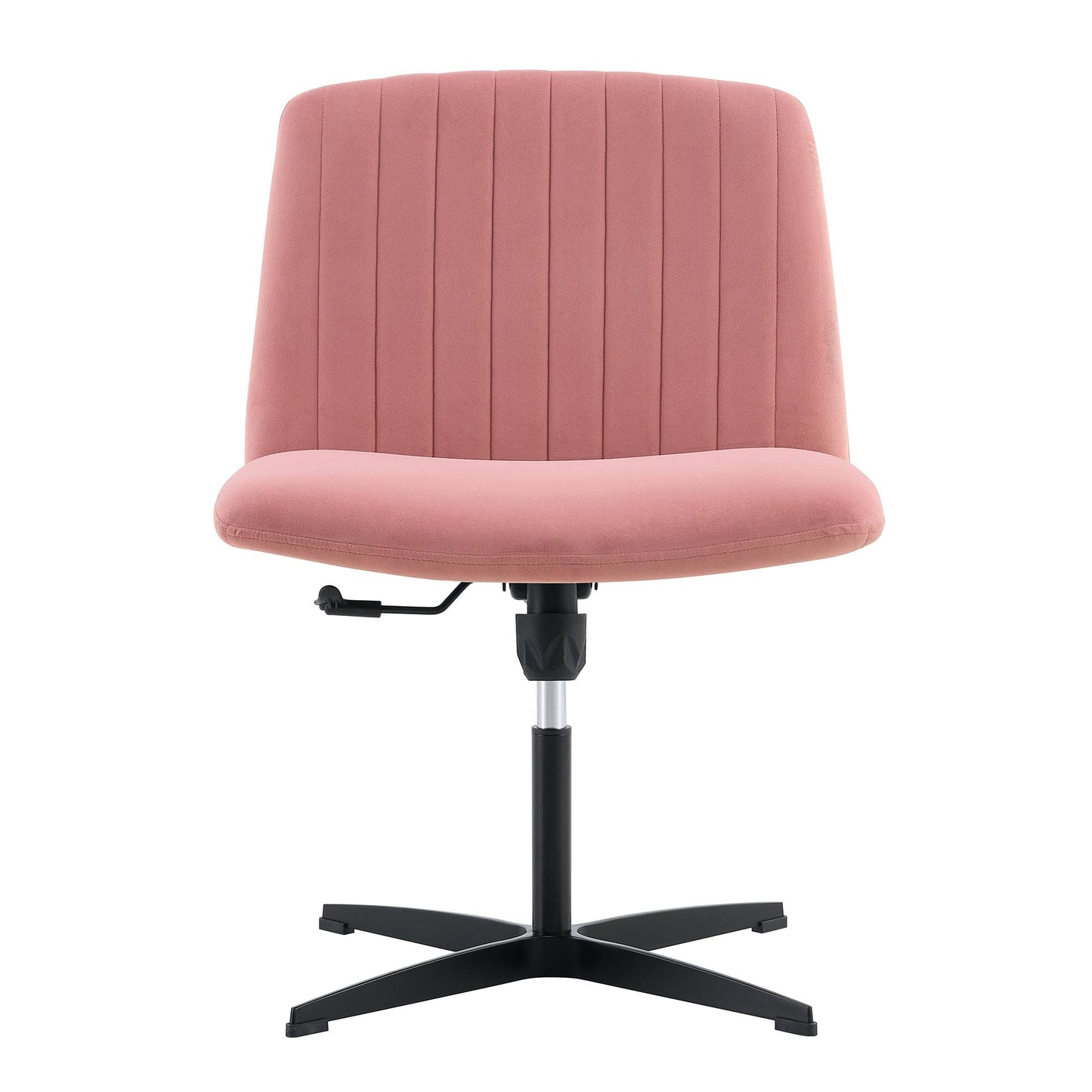 Swivel Office Chair, Height Adjustable Home Computer Desk Chair with Metal Base & No Wheels, Modern Velvet Upholstered Armless Vanity Chair Task Chair for Living Room Bedroom Office, Pink
