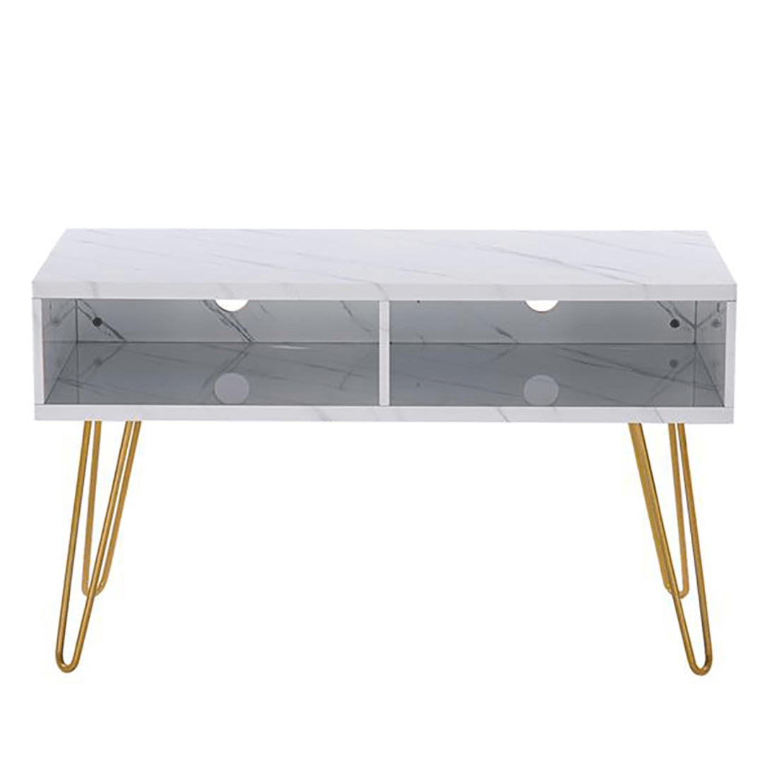 Romanda 42" TV Stand Marble Iron Foot TV Cabinet TV Console Unit with Storage Drawer Media Center DVD CD Storage Entertainment Station for Living Room and Bedroom, White