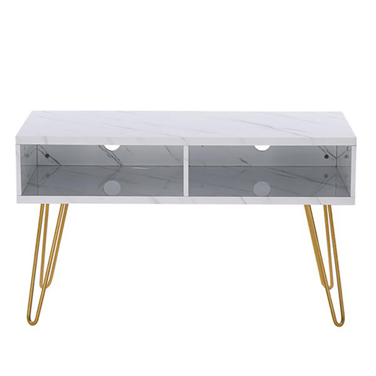 Romanda 42" TV Stand Marble Iron Foot TV Cabinet TV Console Unit with Storage Drawer Media Center DVD CD Storage Entertainment Station for Living Room and Bedroom, White