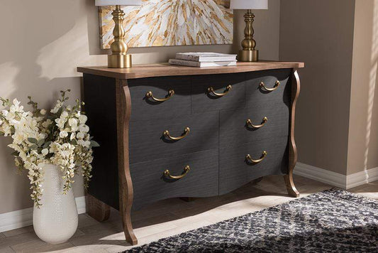 Romilly Country Cottage Farmhouse Black and Oak-Finished Wood 7-Drawer Dresser