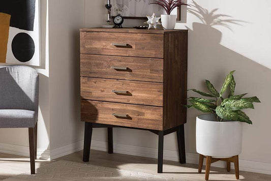 Selena Mid-Century Modern Brown Wood 4-Drawer Chest
