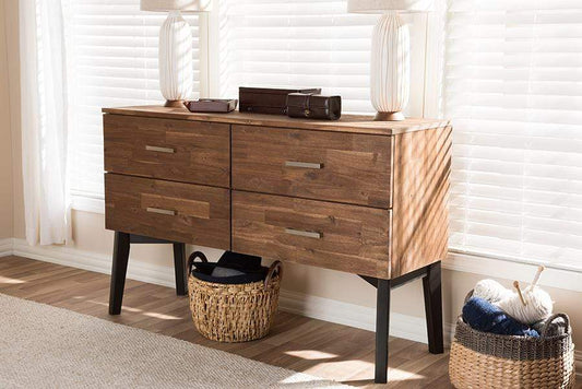 Selena Mid-Century Modern Brown Wood 4-Drawer Dresser