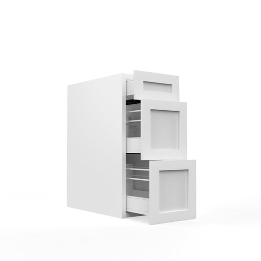 RTA - White Shaker - Three Drawer Base Cabinets | 12"W x 34.5"H x 24"D