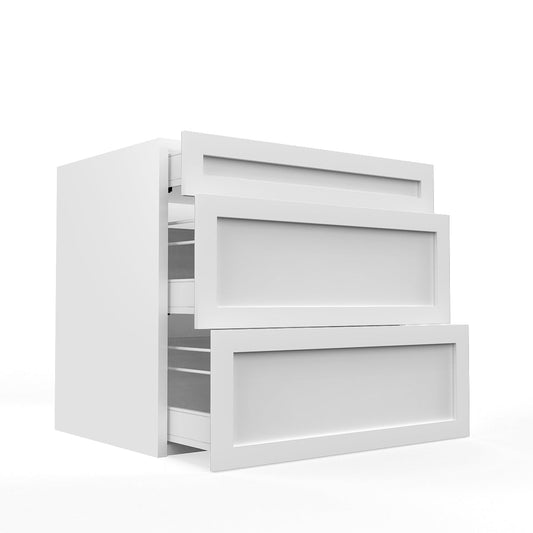 RTA - White Shaker - Three Drawer Base Cabinets | 33"W x 34.5"H x 24"D