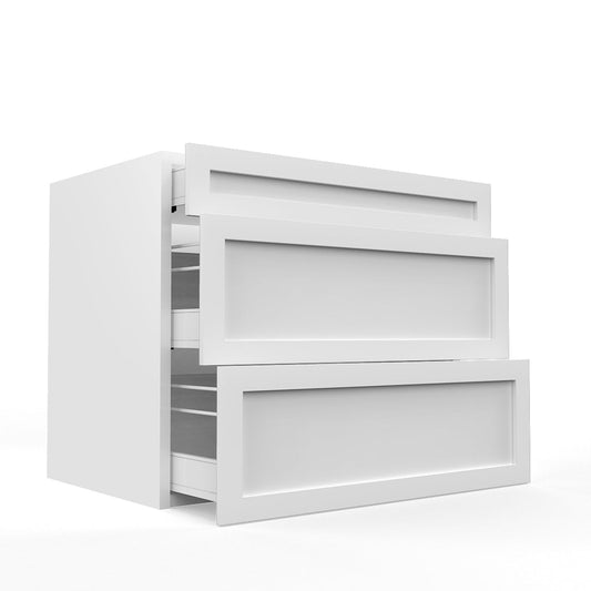 RTA - White Shaker - Three Drawer Base Cabinets | 36"W x 34.5"H x 24"D